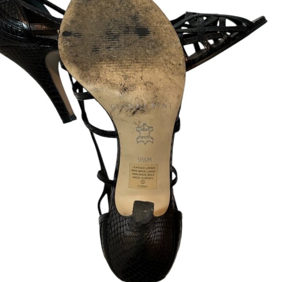 Black Snakeskin-Patterned Strappy Heels By Gianni Bini Womens Peep-Toe Style 9.5 - Picture 7 of 7